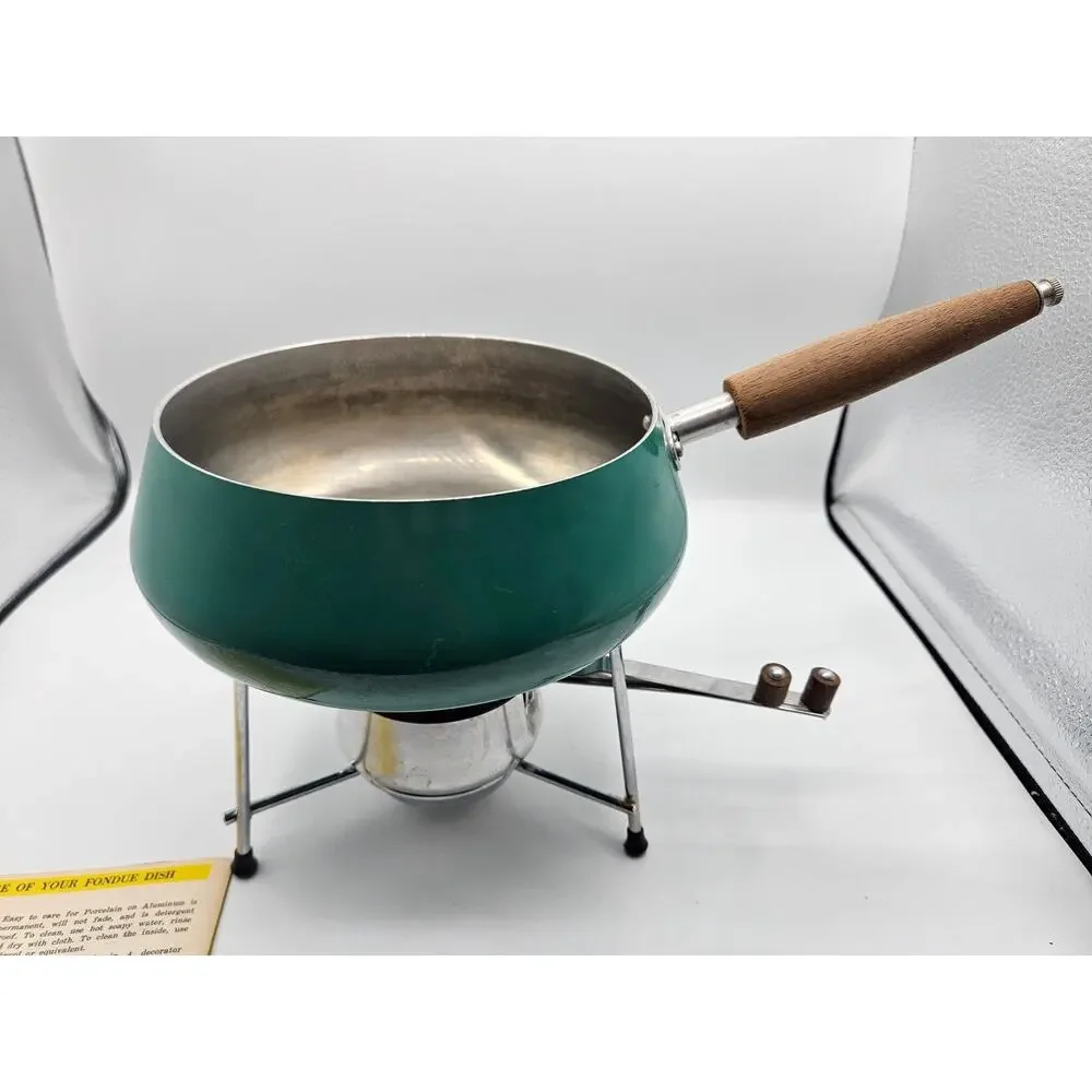 Vintage Mid Centry Modern Fondue Pot Buehner Wanner‎ Blue Wood Handle